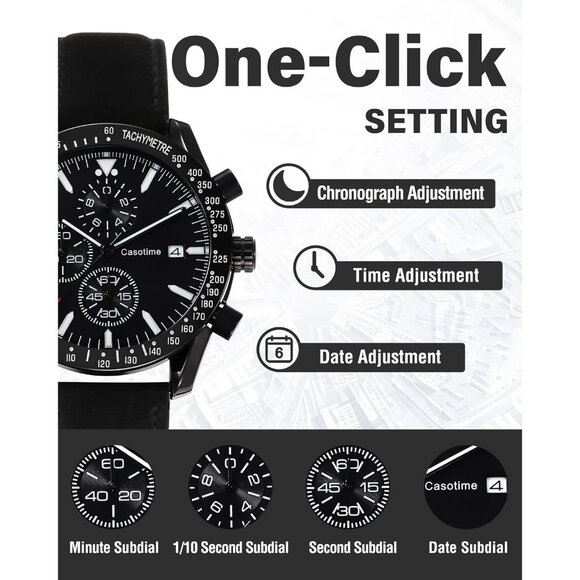 ⚡Men's Leather Watches Chronograph Analog Quartz Date Wrist Watch 30M Waterproof - Picture 3 of 7